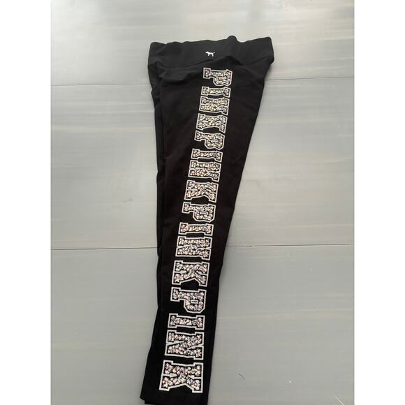 Pink Vs Black Sequin Cotton Yoga Leggings Sz M - Picture 2 of 4